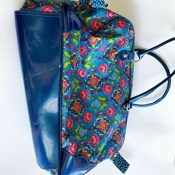Oililly Women’s Blue Floral Bag Satchel Purse Crossbody Vinyl Nylon Folksy - Picture 8 of 10